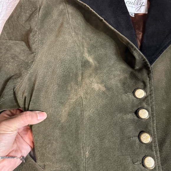 RARE VTG Scully Leather Suede Jacket 10 Army Green Black Trim Steampunk Western - Picture 7 of 12